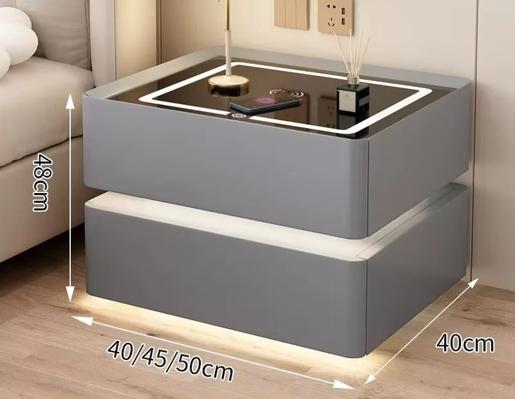 Contemporary Solid Wood Bedside Table with Wireless Charging and Lockable Drawers, 40cm Nightstand