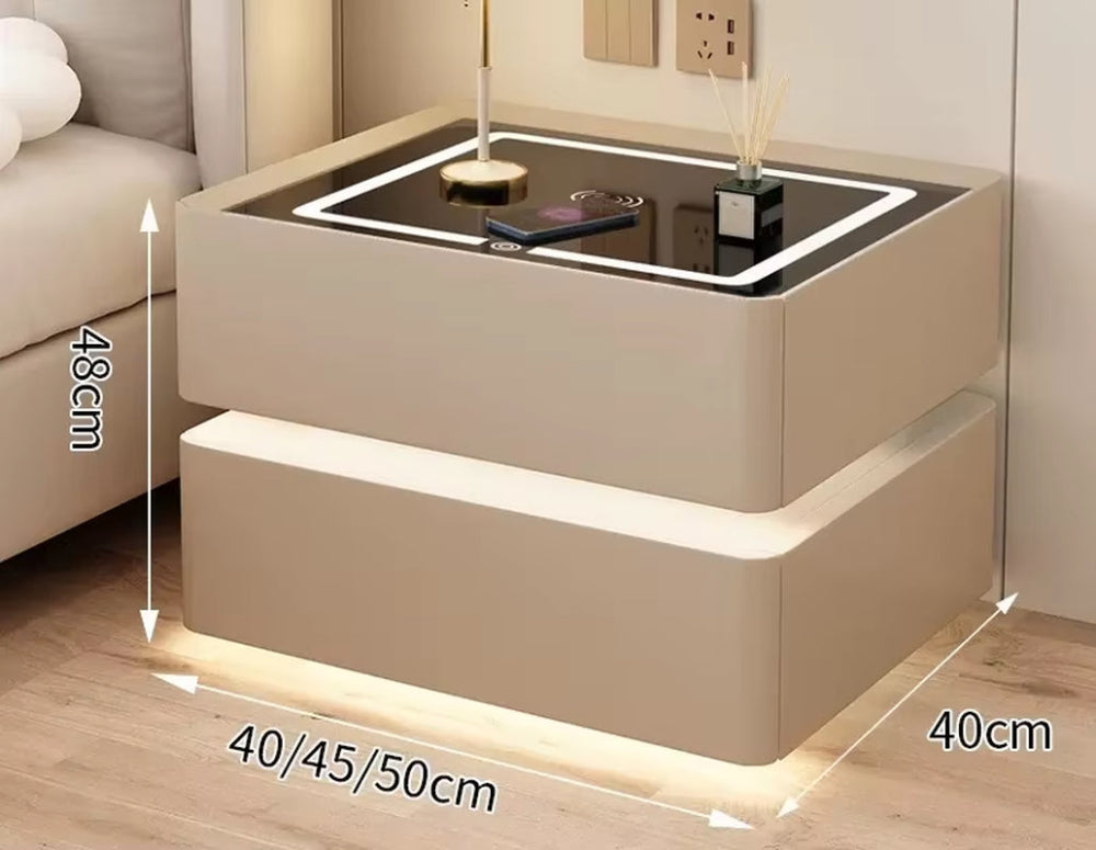 Contemporary Solid Wood Bedside Table with Wireless Charging and Lockable Drawers, 40cm Nightstand