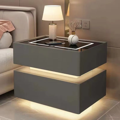 Contemporary Solid Wood Bedside Table with Wireless Charging and Lockable Drawers, 40cm Nightstand