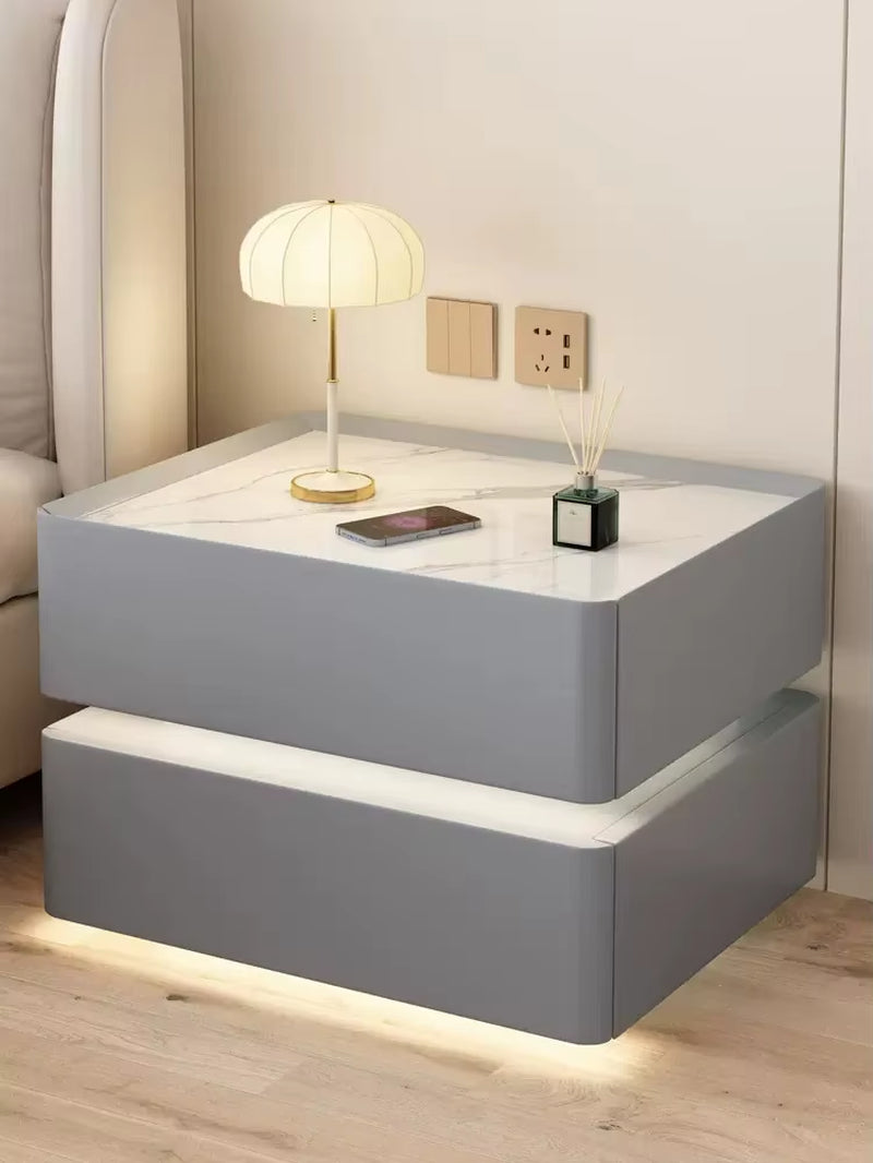 Contemporary Solid Wood Bedside Table with Wireless Charging and Lockable Drawers, 40cm Nightstand