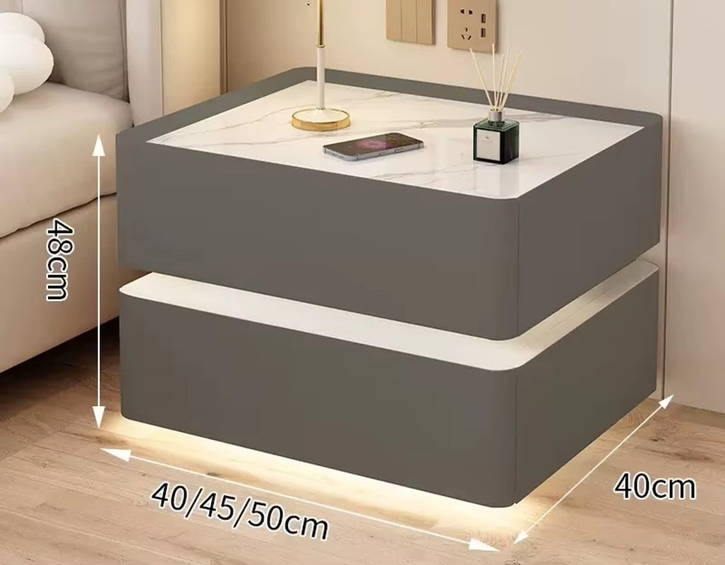 Contemporary Solid Wood Bedside Table with Wireless Charging and Lockable Drawers, 40cm Nightstand