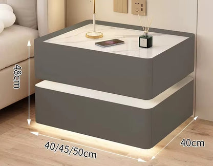 Contemporary Solid Wood Bedside Table with Wireless Charging and Lockable Drawers, 40cm Nightstand