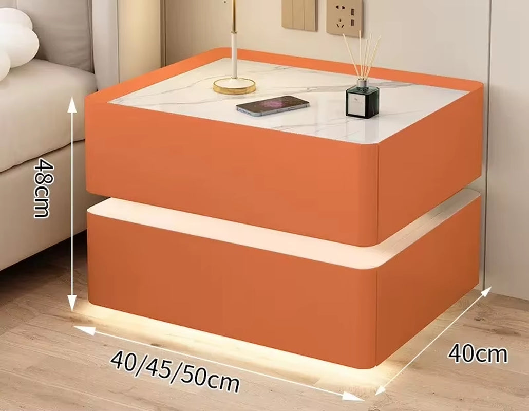 Contemporary Solid Wood Bedside Table with Wireless Charging and Lockable Drawers, 40cm Nightstand