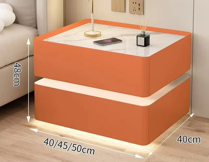 Contemporary Solid Wood Bedside Table with Wireless Charging and Lockable Drawers, 40cm Nightstand